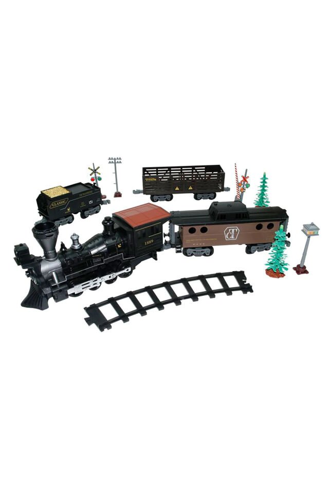 Oyuncak Tren ve Demiryolu Seti – Işıklı & Sesli Buharlı Tren - Duman Çıkartan 30 Parça Büyük Boy