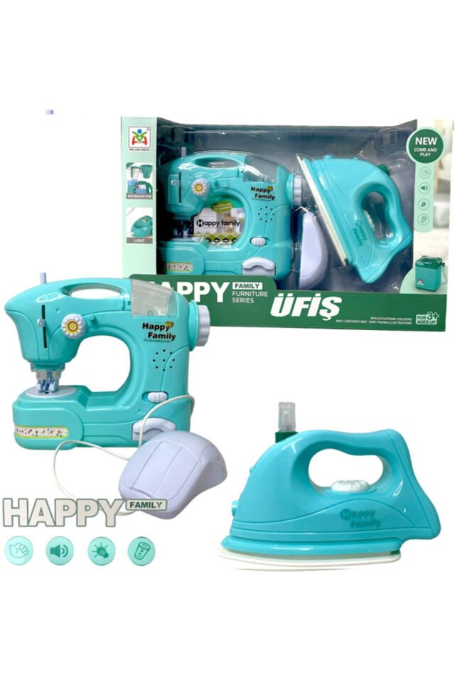 Pilli Ütü ve Dikiş Makinesi Oyuncak – 2’li Küçük Ev Aletleri Seti - Kız Çocuk Oyuncak