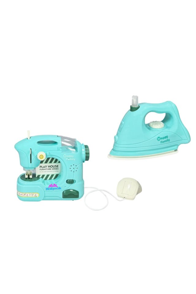 Pilli Ütü ve Dikiş Makinesi Oyuncak – 2’li Küçük Ev Aletleri Seti - Kız Çocuk Oyuncak