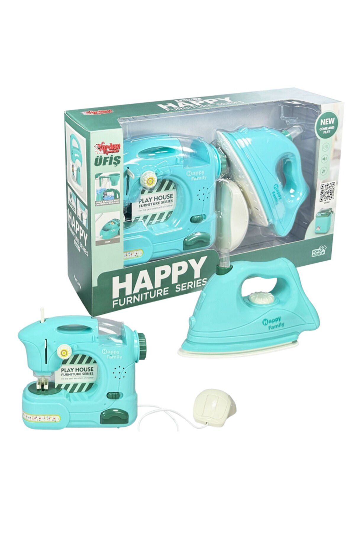 Pilli Ütü ve Dikiş Makinesi Oyuncak – 2’li Küçük Ev Aletleri Seti - Kız Çocuk Oyuncak