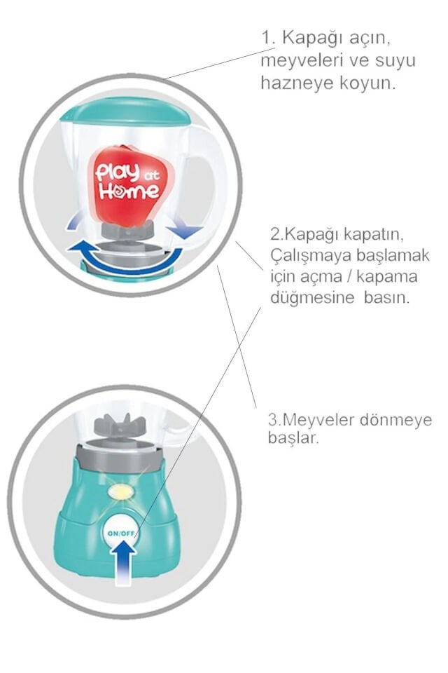 Işıklı Sesli Gerçekçi Oyuncak Blender – Aksesuarlı Mutfak Seti (6 Parça) - Mavi