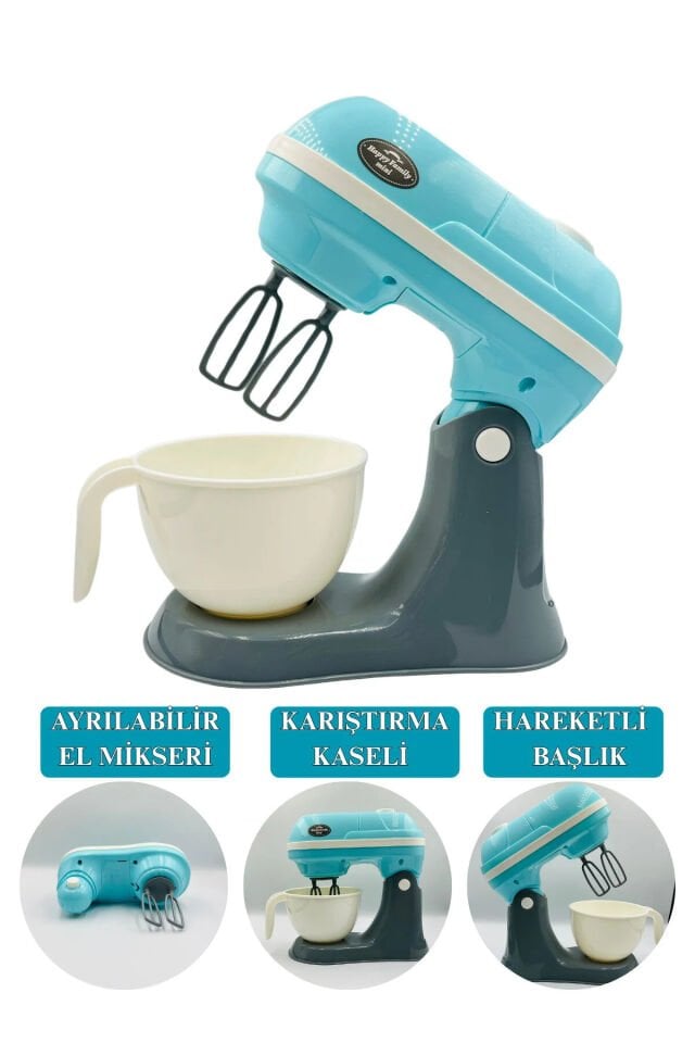 Oyuncak Mutfak Mikseri – Pilli, Işıklı ve Sesli, 360° Döner – Mavi