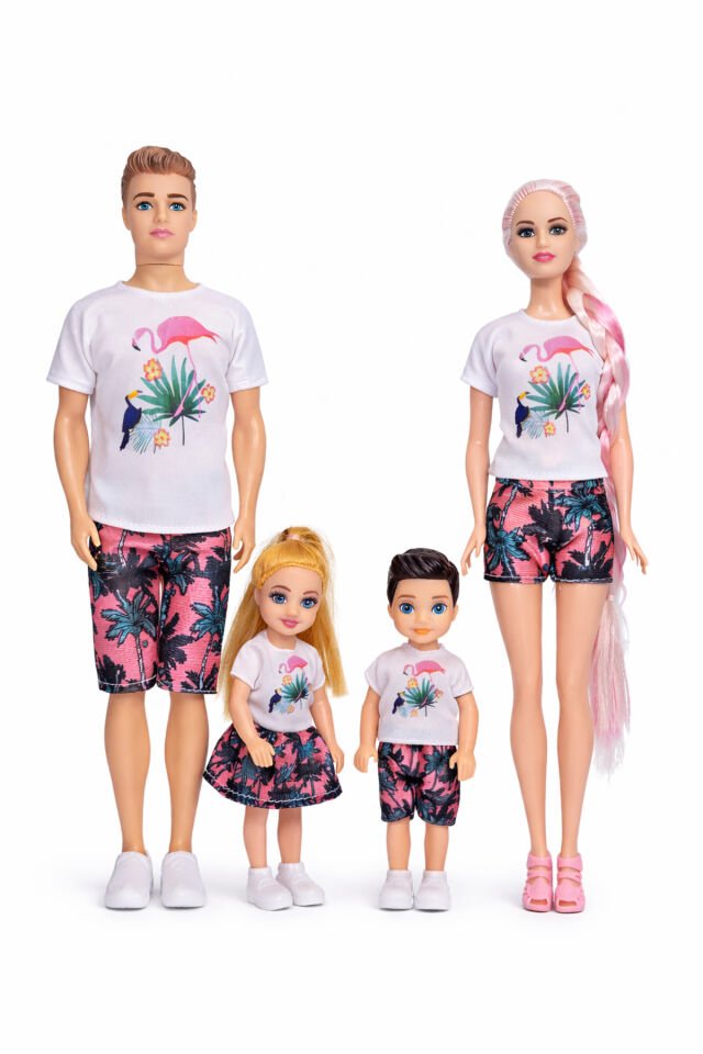 4’lü Aile Bebek Seti – Anne, Baba, Kız ve Erkek Çocuk - Mutlu Aile Oyuncak Bebek Seti | Açık mavi