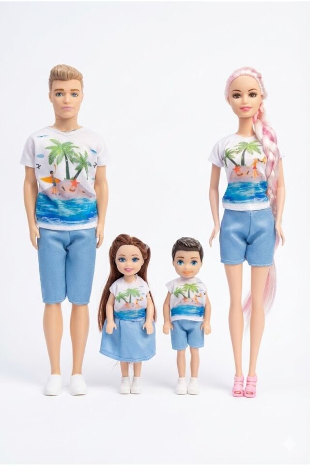4’lü Aile Bebek Seti – Anne, Baba, Kız ve Erkek Çocuk - Mutlu Aile Oyuncak Bebek Seti | Açık mavi