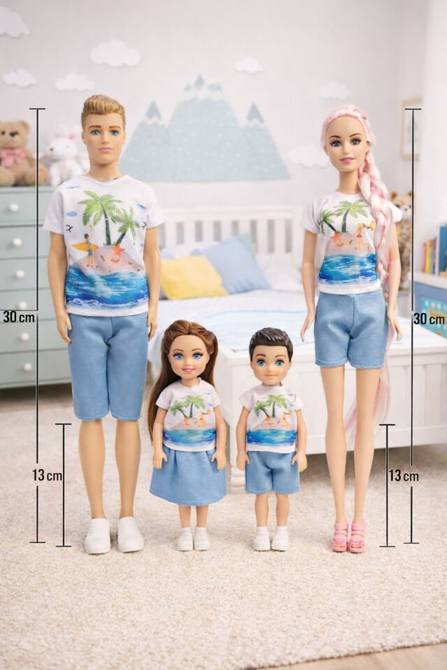 4’lü Aile Bebek Seti – Anne, Baba, Kız ve Erkek Çocuk - Mutlu Aile Oyuncak Bebek Seti | Açık mavi