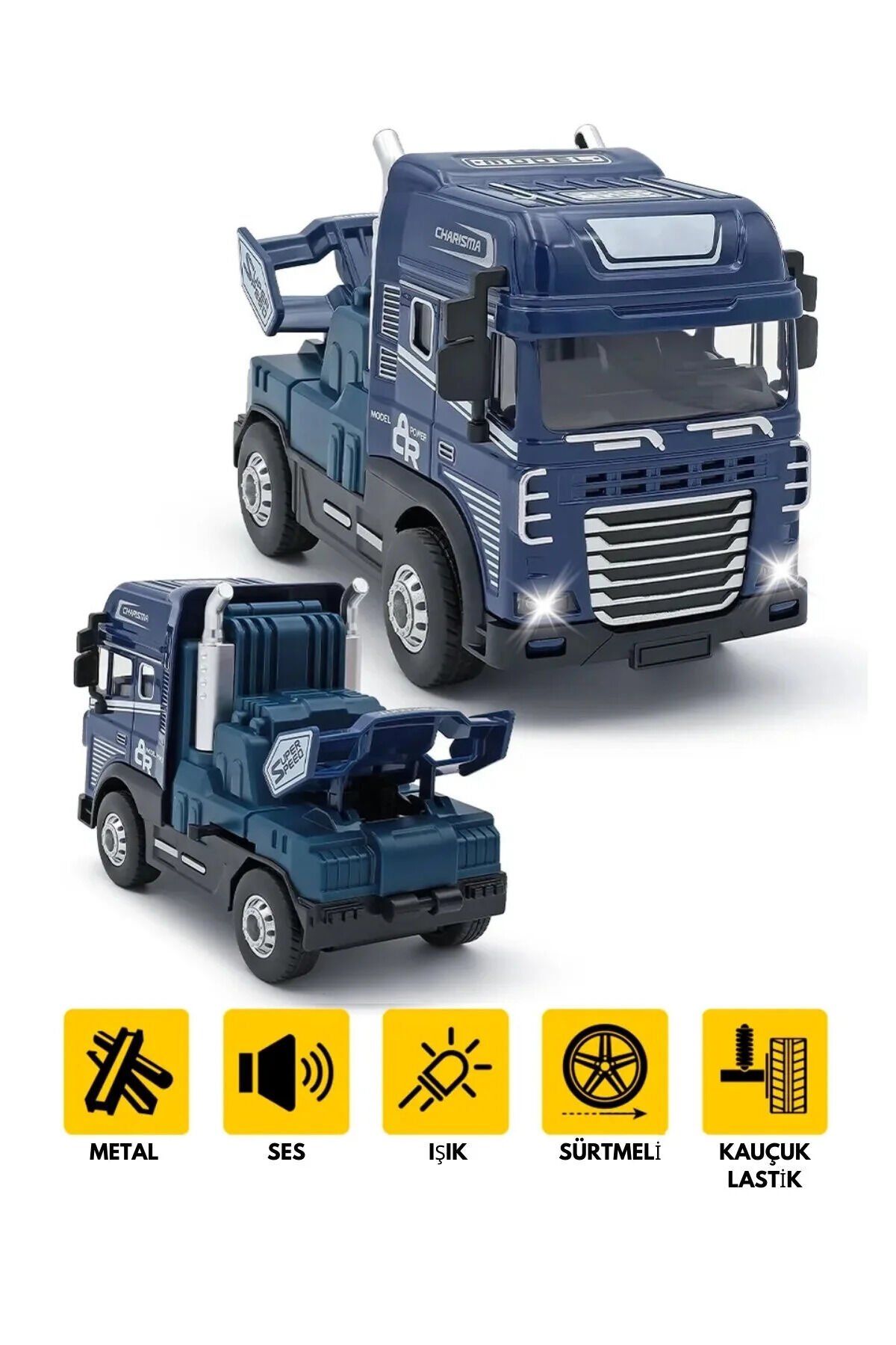 Metal Tır Kafası Sürtmeli Işıklı Müzikli 1:24 Çekici Oyuncak