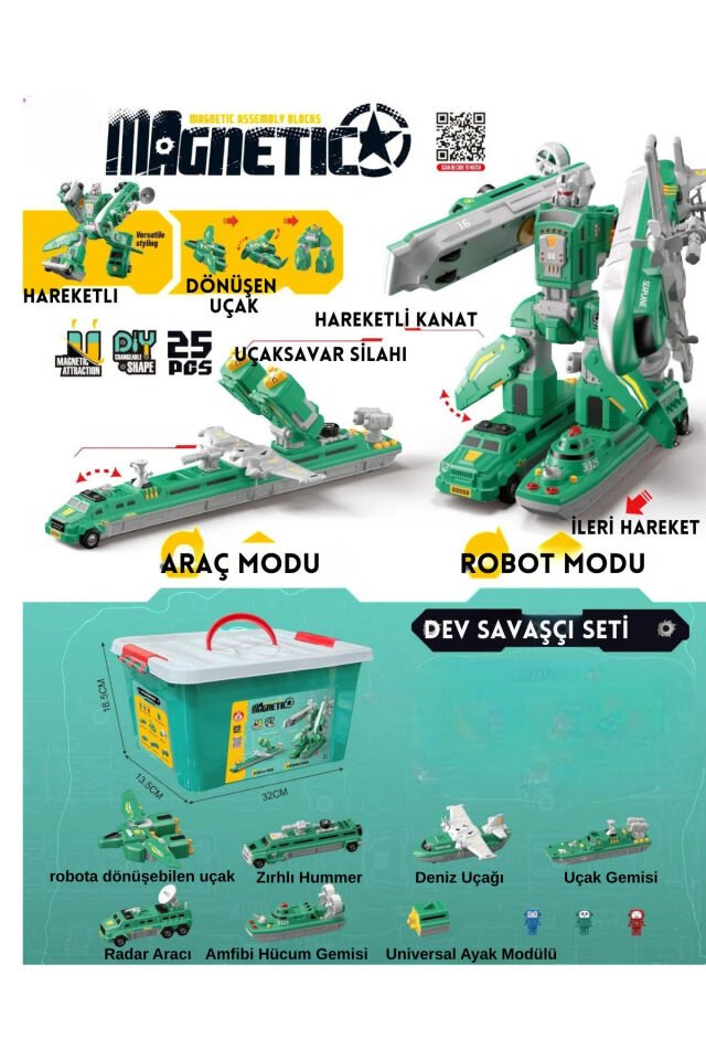 Manyetik Dönüşebilen Robot & Araç Yapı Oyuncak Seti (25 Parça)