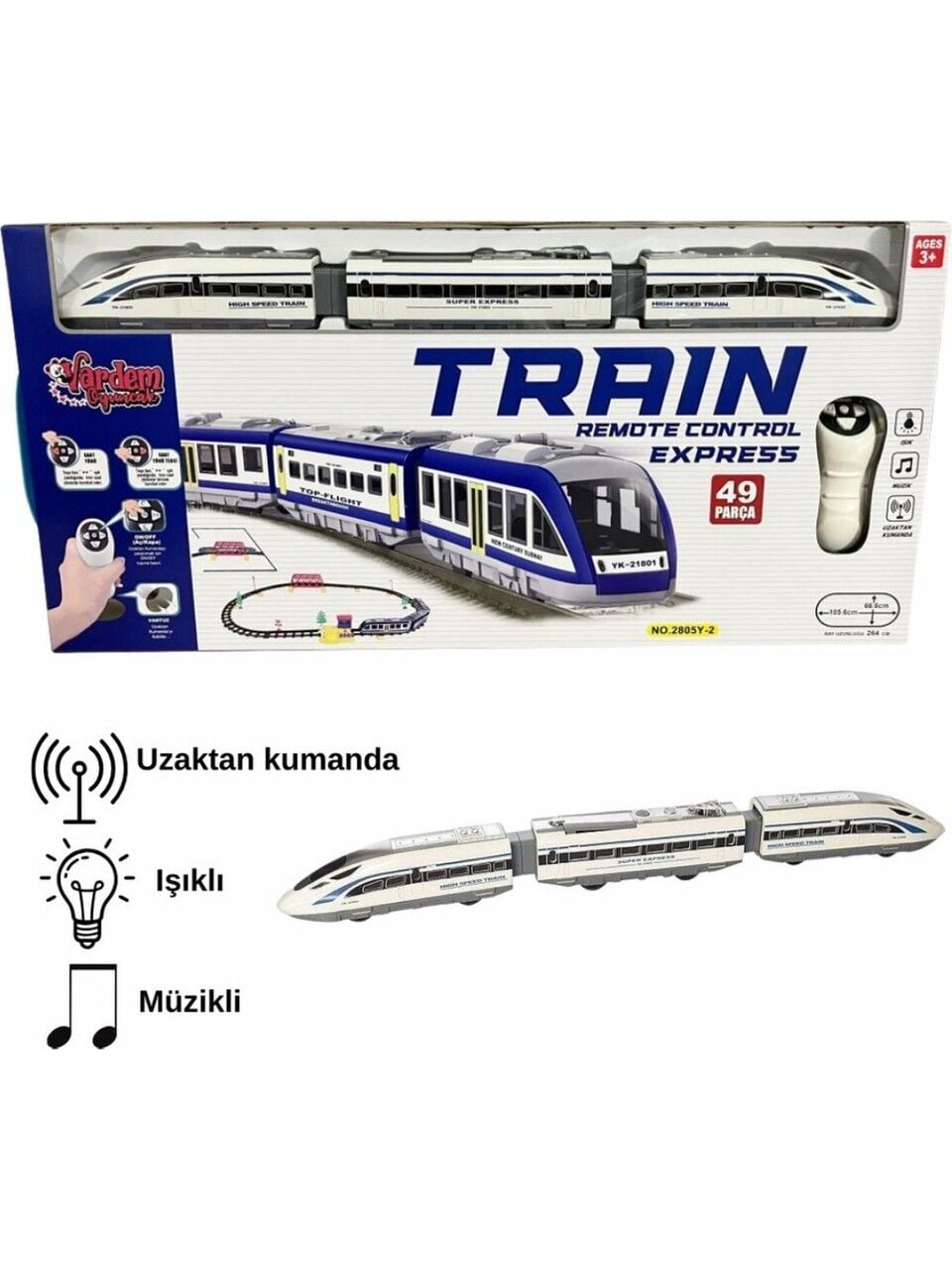 Vardem Uzaktan Kumandalı 49 Parça Işıklı 265 cm Hızlı Tren Set