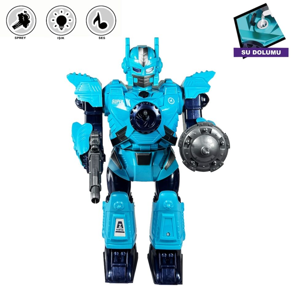 Işıklı ve Müzikli Buhar Çıkartan Hareketli Pilli Robot Oyuncak - Mavi