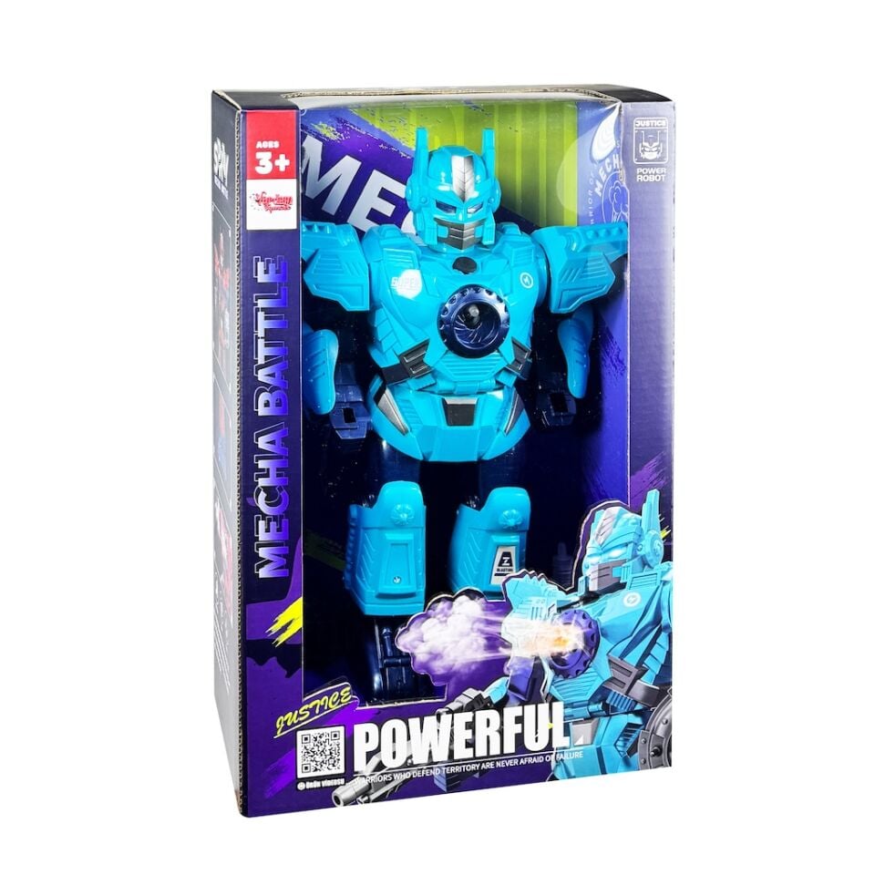 Işıklı ve Müzikli Buhar Çıkartan Hareketli Pilli Robot Oyuncak - Mavi