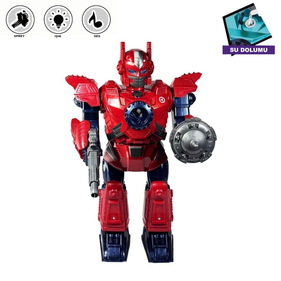 Işıklı ve Müzikli Buhar Çıkartan Hareketli Pilli Robot Oyuncak - Kırmızı
