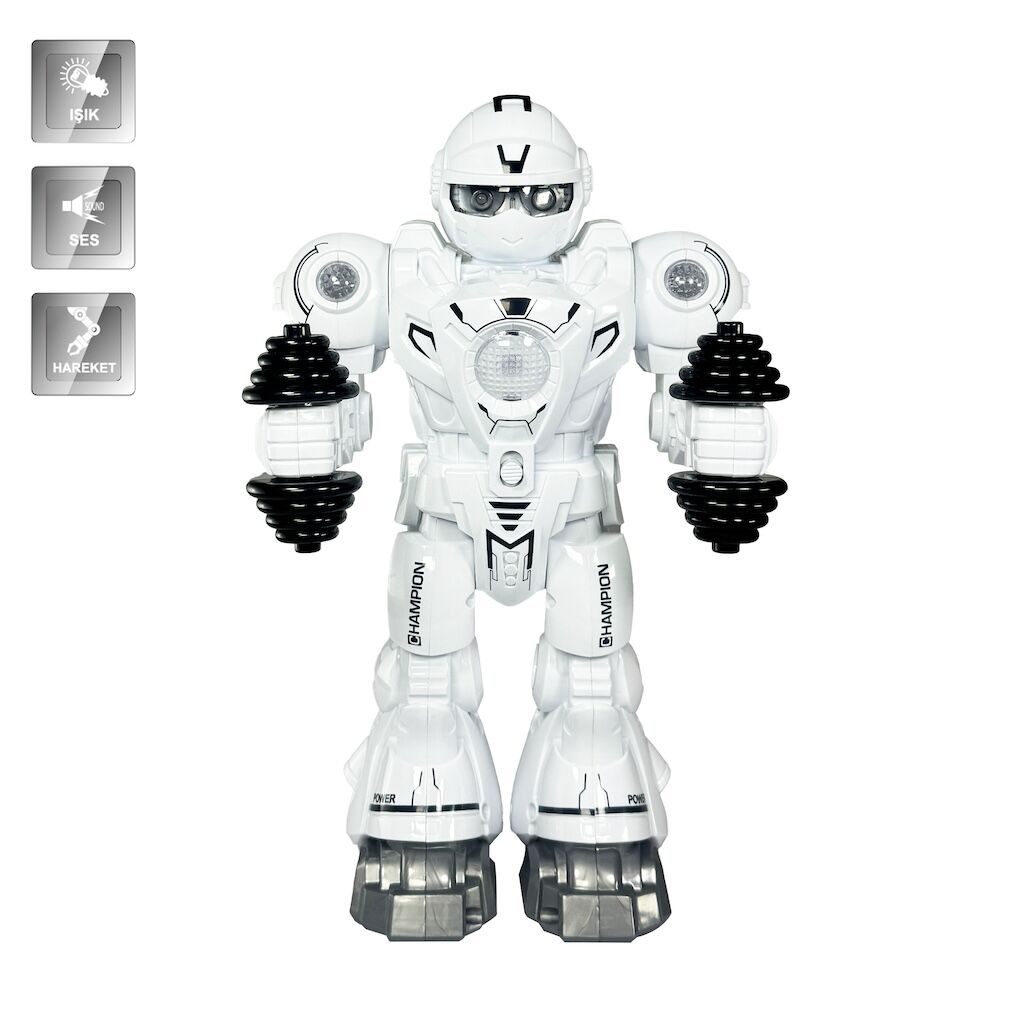Vardem Işıklı ve Müzikli Hareketli Atletik Sporcu Robot Oyuncak –  Beyaz Siyah