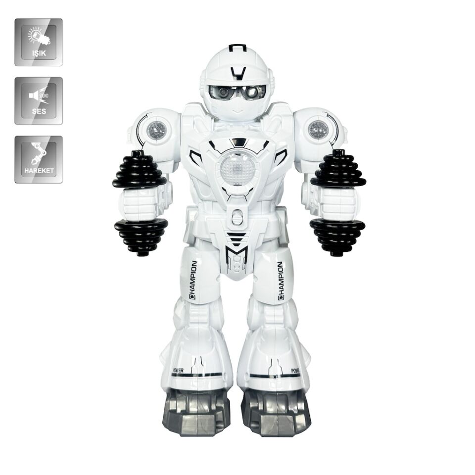 Vardem Işıklı ve Müzikli Hareketli Atletik Sporcu Robot Oyuncak –  Beyaz Siyah