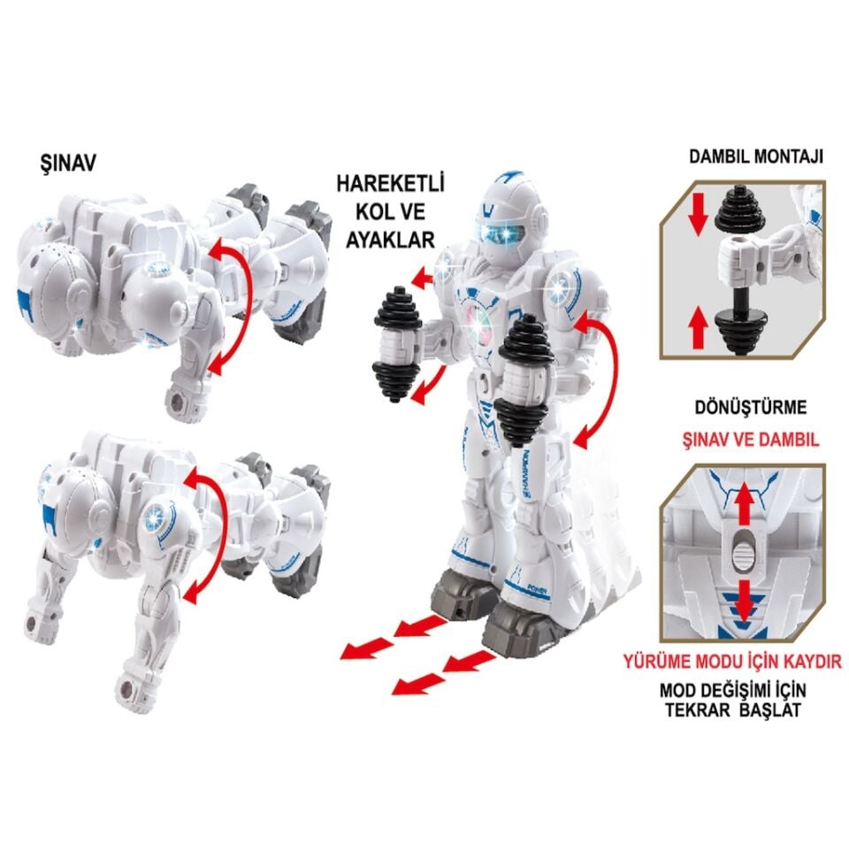 Işıklı ve Müzikli Hareketli Atletik Sporcu Robot Oyuncak – Pilli - Beyaz Siyah