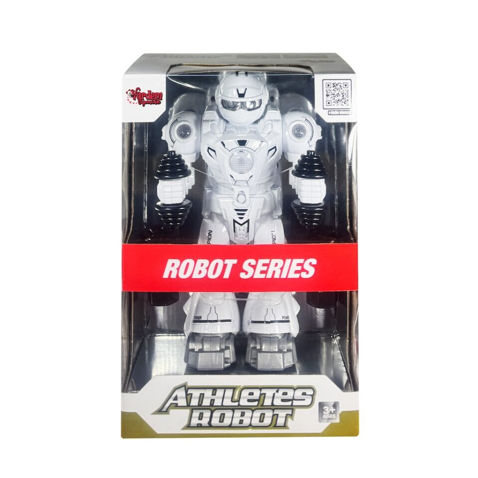Işıklı ve Müzikli Hareketli Atletik Sporcu Robot Oyuncak – Pilli - Beyaz Siyah