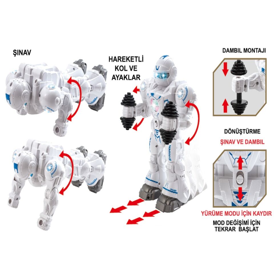 Işıklı ve Müzikli Hareketli Atletik Sporcu Robot Oyuncak – Pilli - Beyaz Mavi