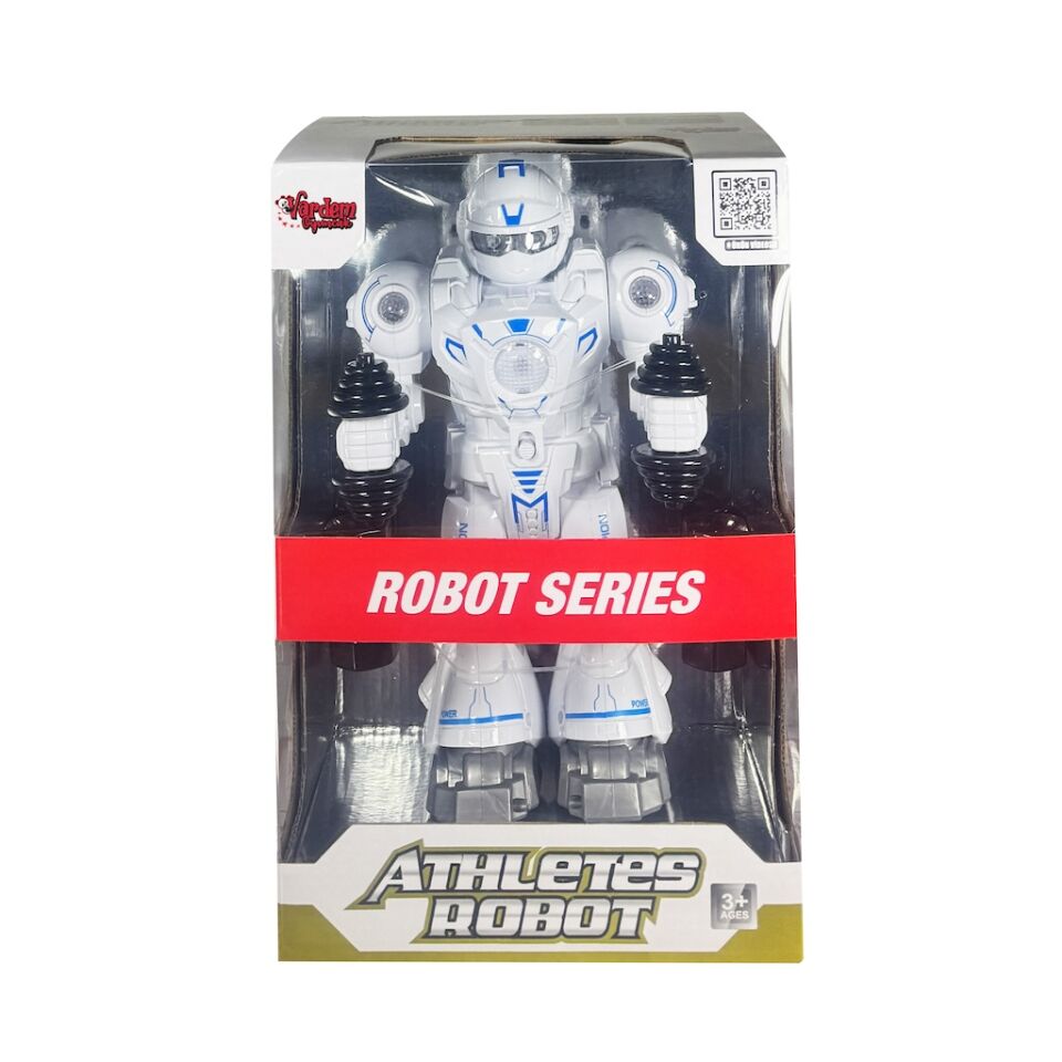 Işıklı ve Müzikli Hareketli Atletik Sporcu Robot Oyuncak – Pilli - Beyaz Mavi