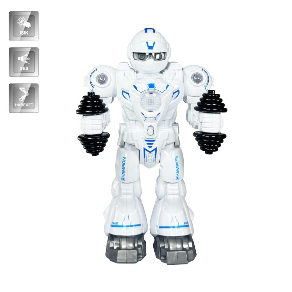 Işıklı ve Müzikli Hareketli Atletik Sporcu Robot Oyuncak – Pilli - Beyaz Mavi