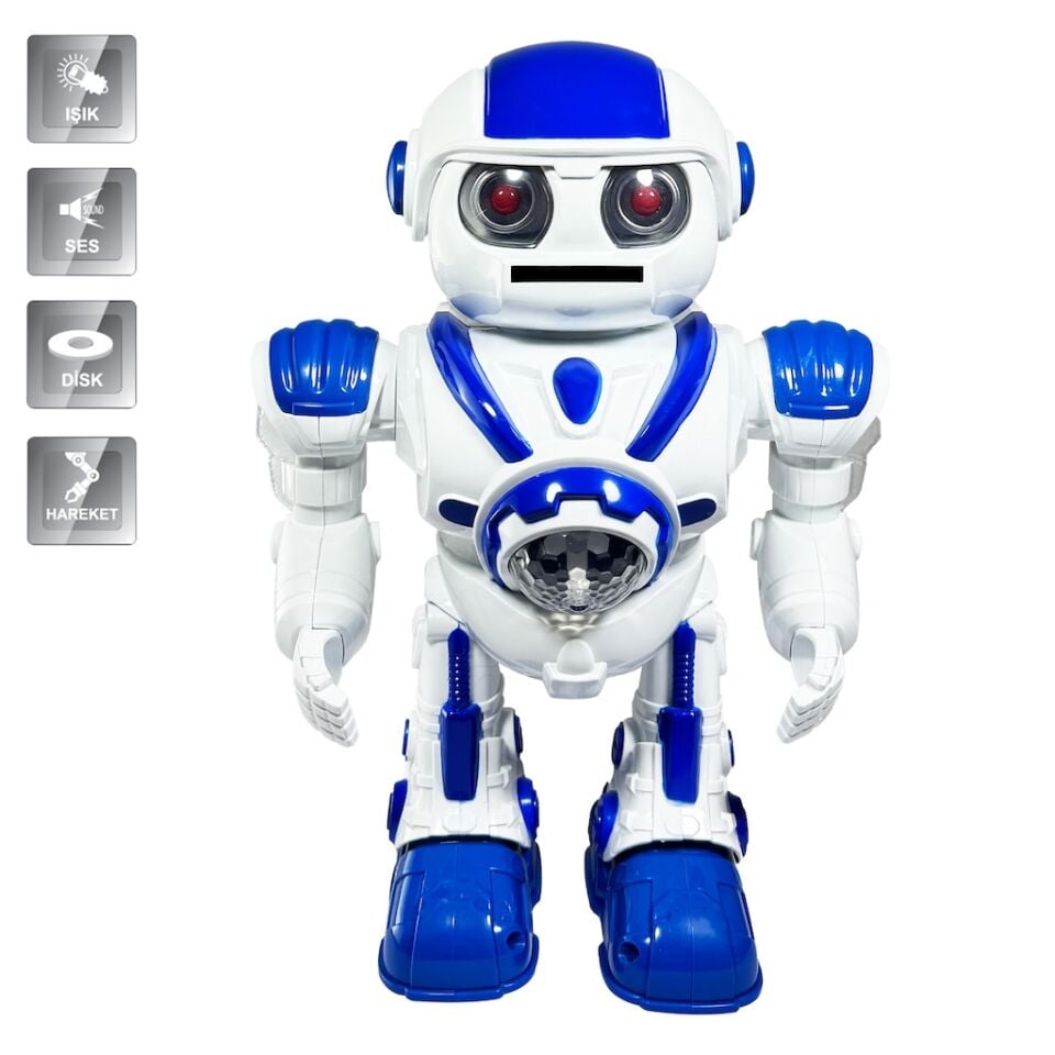 Vardem Işıklı ve Müzikli Disk Atan İnteraktif Uzay Savaşçısı Pilli Oyuncak Robot - Mavi