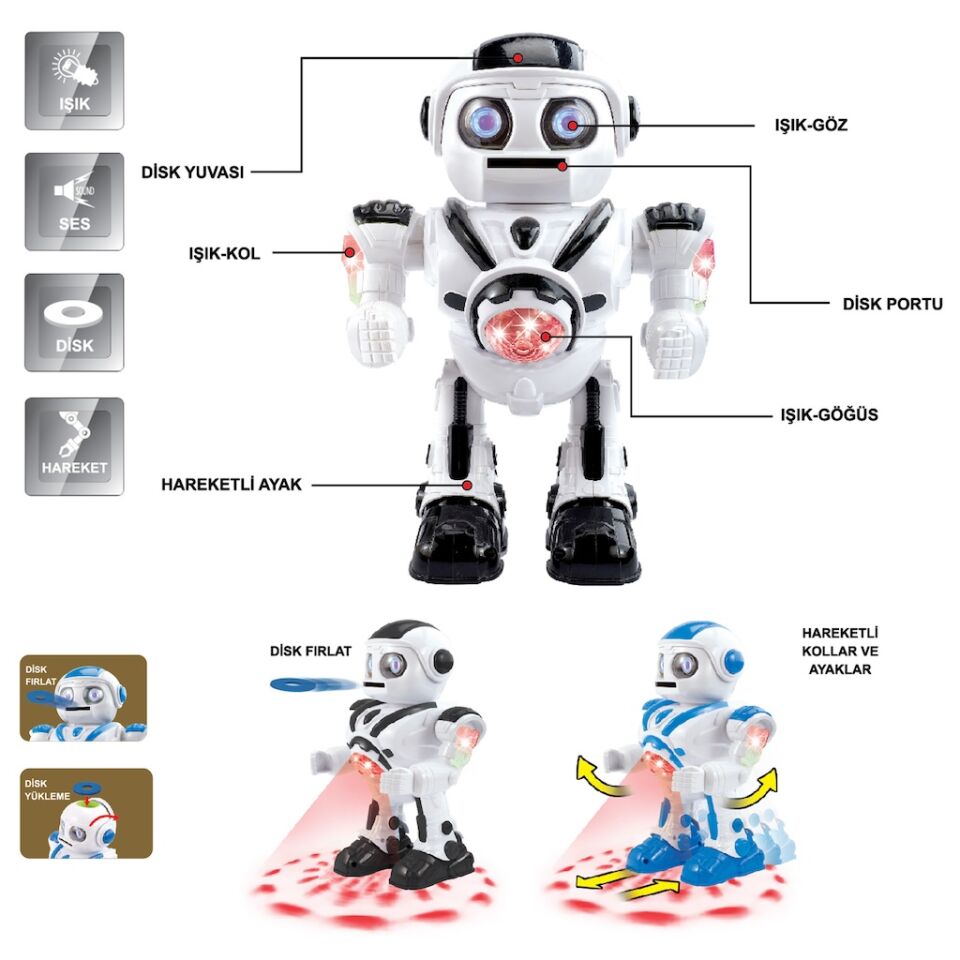 Vardem Işıklı ve Müzikli Disk Atan İnteraktif Uzay Savaşçısı Pilli Oyuncak Robot - Siyah