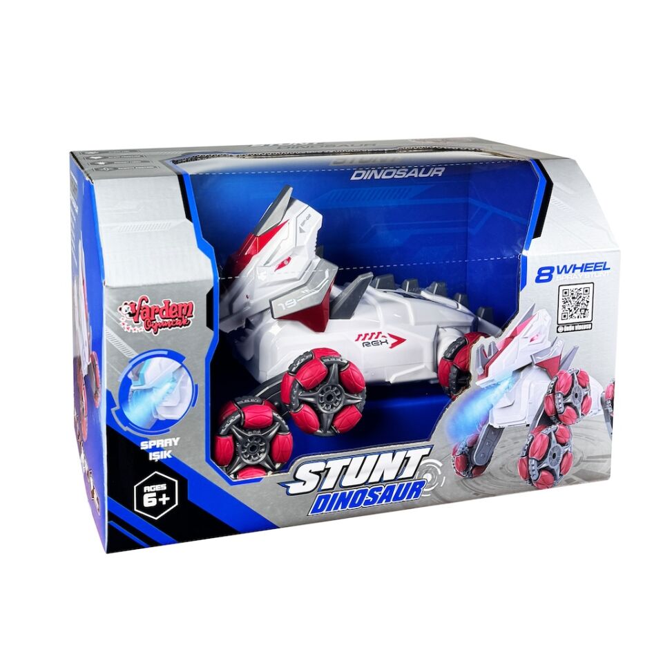 Uzaktan Kumandalı Full Fonksiyon Şarjlı 2,4G 8 Teker Buhar Atan Dinozor Araba - Kırmızı