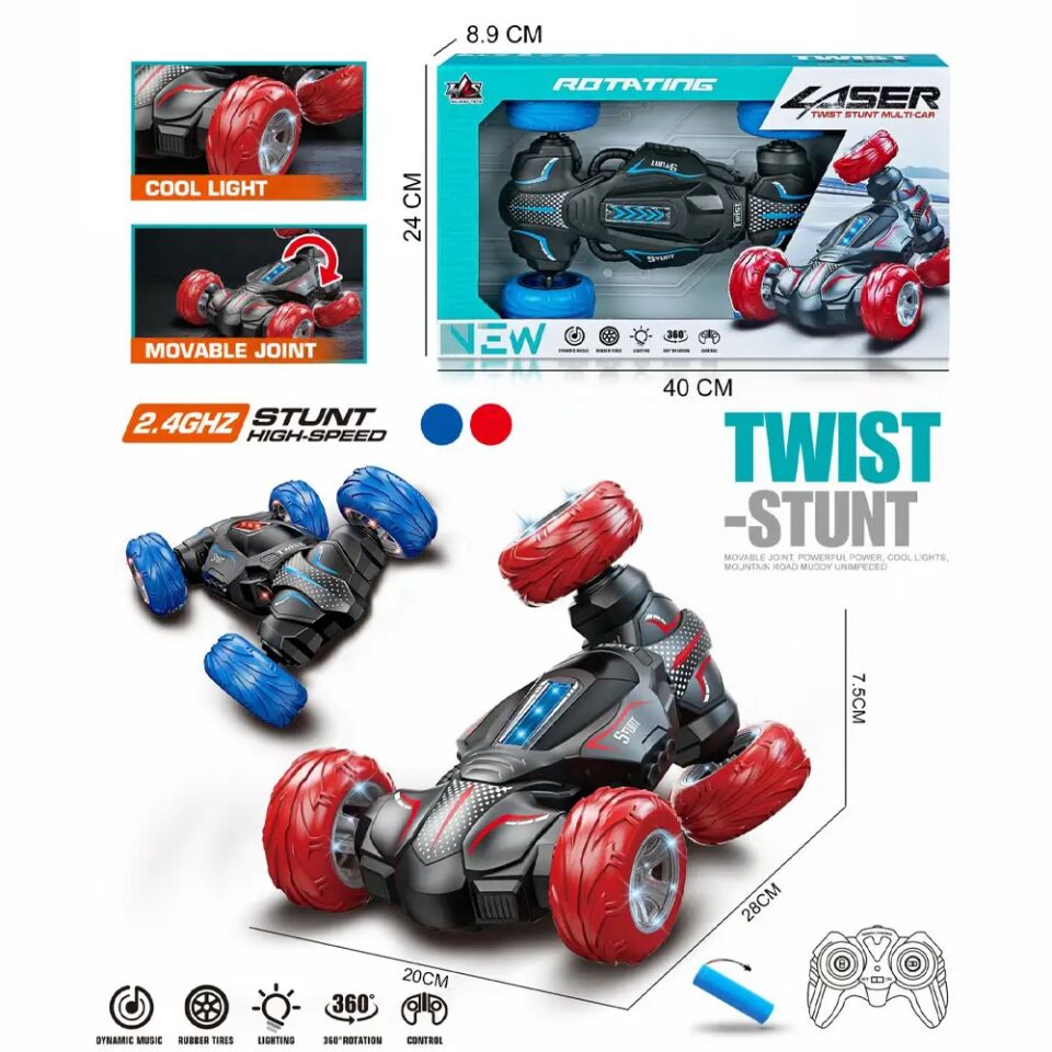 Işıklı 360° Twist Stunt Uzaktan Kumandalı Akrobat Oyuncak Araba - Kırmızı