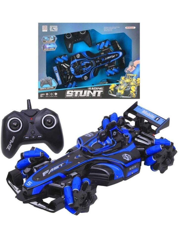 Bilek Kontrollü Duman Atan Işıklı Uzaktan Kumandalı RC Yarış Arabası 2.4G - Mavi