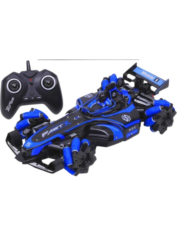 Bilek Kontrollü Duman Atan Işıklı Uzaktan Kumandalı RC Yarış Arabası 2.4G - Mavi
