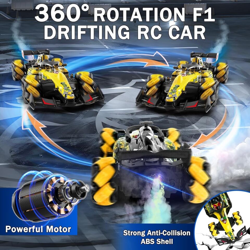 Bilek Kontrollü Duman Atan Işıklı Uzaktan Kumandalı RC Yarış Arabası 2.4G - Mavi