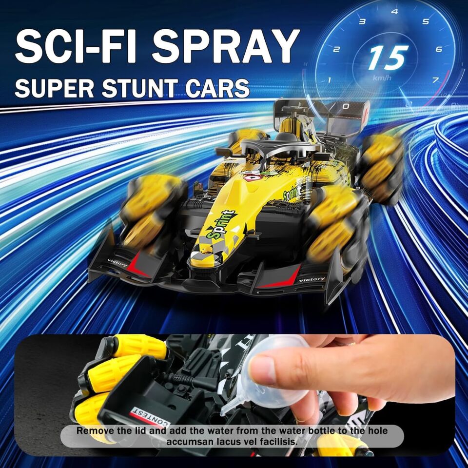 Bilek Kontrollü Duman Atan Işıklı Uzaktan Kumandalı RC Yarış Arabası 2.4G - Mavi