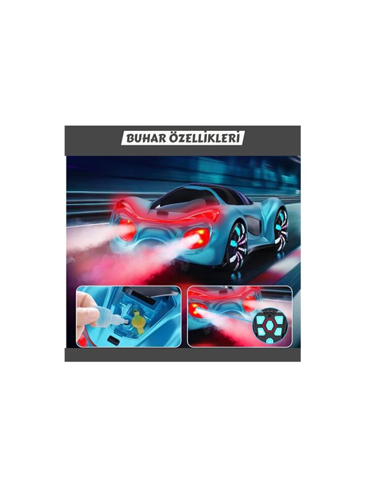 Uzaktan Kumandalı Şarjlı RC Araba 4x4 – LED Işıklı, Müzikli, Buhar Atan - Vivid Mavi
