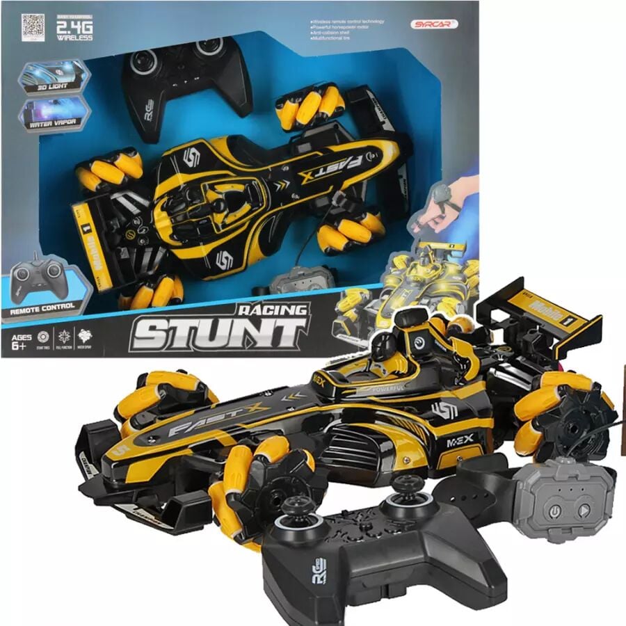 Bilek Kontrollü Duman Atan Işıklı Uzaktan Kumandalı RC Yarış Arabası 2.4G - Sarı