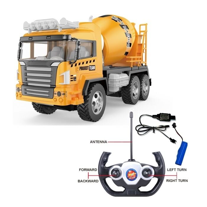 RC Uzaktan Kumandalı Beton Mikseri - Şarjlı, Işıklı, Full Fonksiyon İş Makinesi