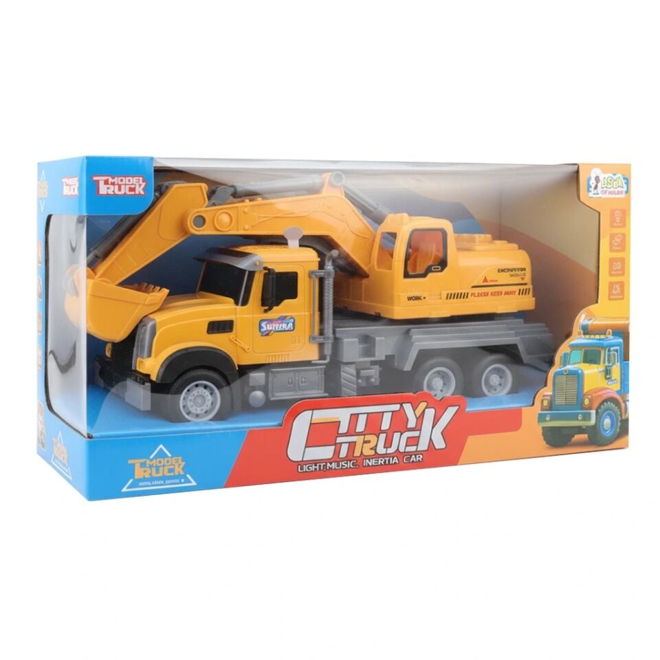 Pilli Işıklı Sesli İnşaat Kamyonu ve Ekskavatör Oyuncak