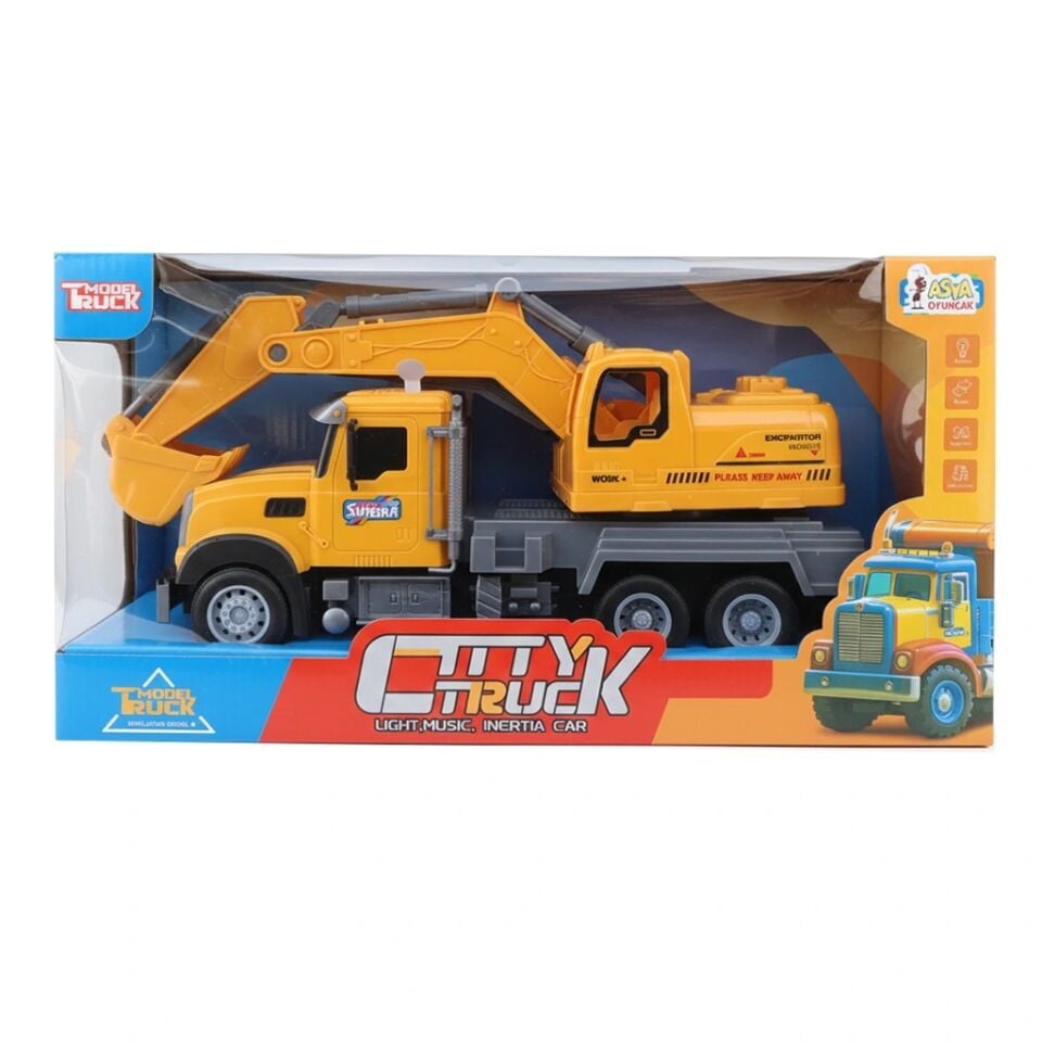 Pilli Işıklı Sesli İnşaat Kamyonu ve Ekskavatör Oyuncak