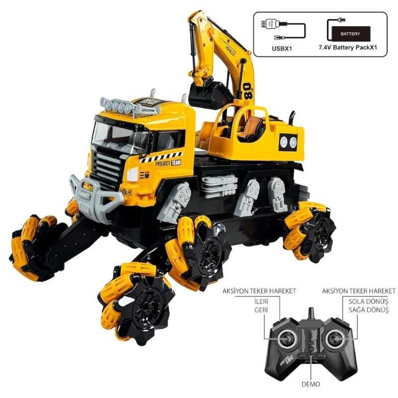 Uzaktan Kumandalı Şarjlı 6 Teker İnşaat Kamyonu – Ekskavatörlü