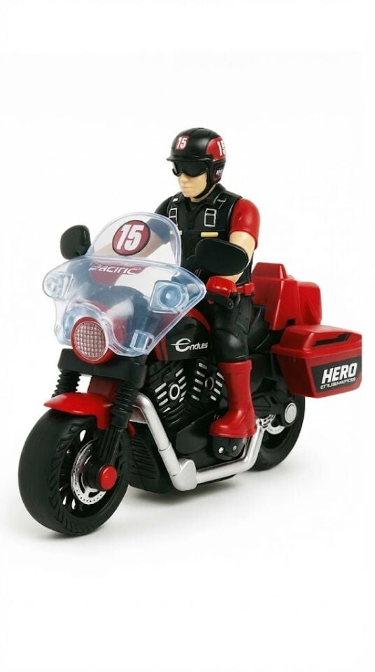 Sürtünmeli Yarış Motoru Oyuncağı – Sürücülü, kutulu Spor Tasarım - Kırmızı