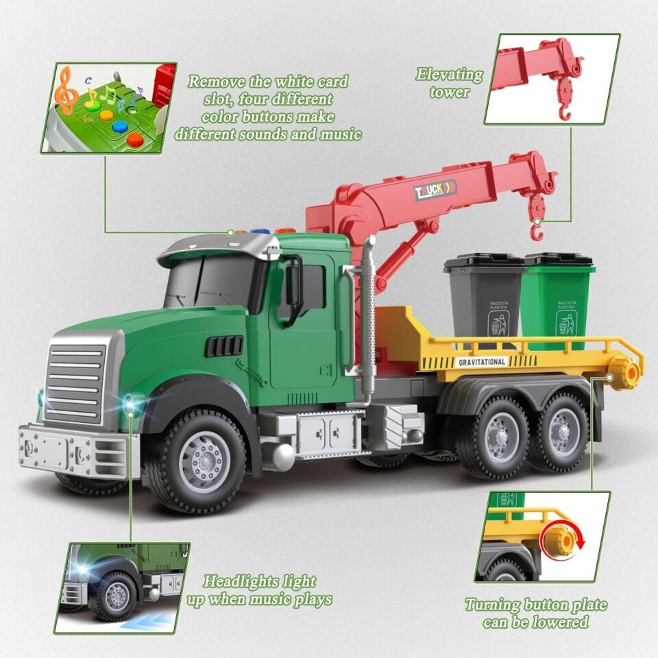 Işıklı Müzikli Vinçli Oyuncak Çöp Kamyonu – Hareketli Kol