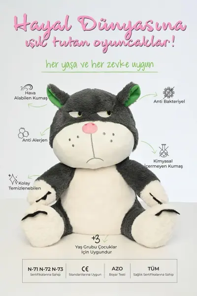 Sinirli Kedi Peluş Oyuncak - Asabi Kedi Oyun Arkadaşı 45 Cm