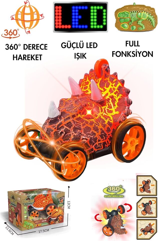 Uzaktan Kumandalı Dinozor Araba 360° Hareketli, Pilli,ışıklı, Drift Atan Full Fonksiyon