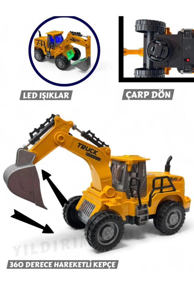 Pilli Işıklı Sesli 360° Hareketli İnşaat Kepçesi – Çarp Dön Özellikli