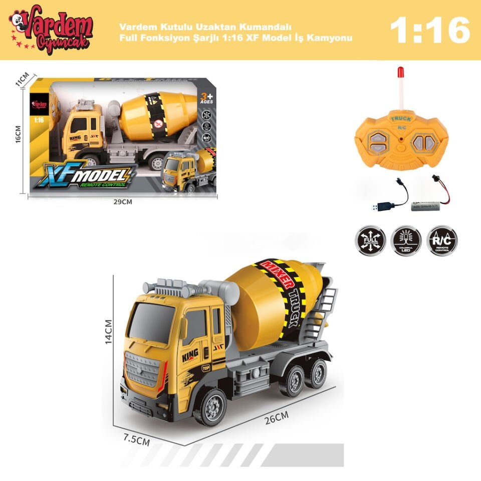 Uzaktan Kumandalı Şarjlı Beton Mikseri 1:16 – 26 cm Full Fonksiyon İş Makinesi