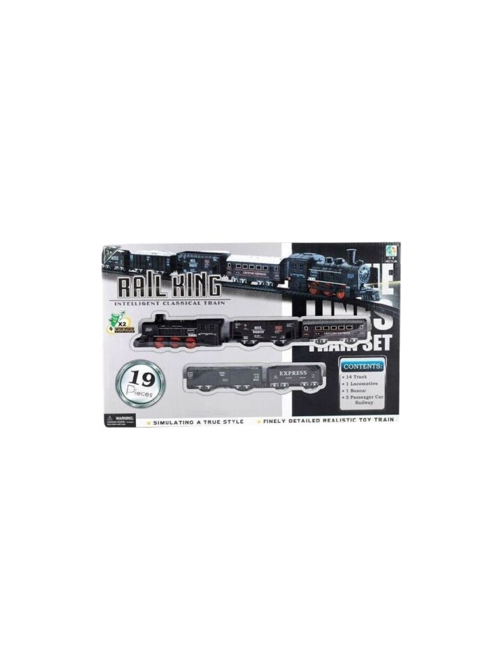 Rail King 19 Parça Pilli Işıklı Klasik Tren Seti - Lokomotif ve Vagonlu