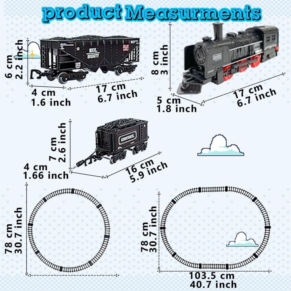 Rail King 19 Parça Pilli Işıklı Klasik Tren Seti - Lokomotif ve Vagonlu