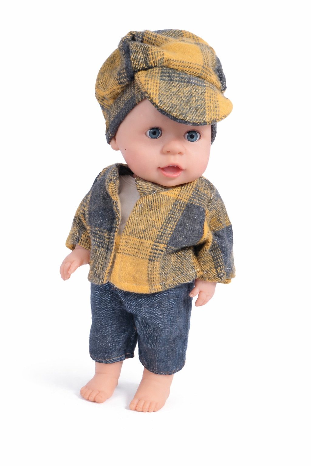 Masal Anlatan Et Bebek – Şapkalı Erkek Bebek Oyuncak 35 cm - Sarı kıyafet