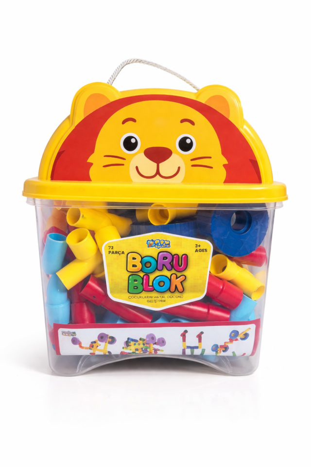 Boru Blok Yapı Oyuncağı - Tekerlekli 72 Parça Boru Blok Eğitici Yapı Seti