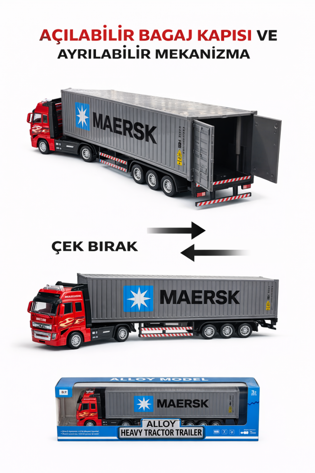 Konteyner Kamyonu Oyuncak - Ayrılabilir ve Çek Bırak - Kırmızı