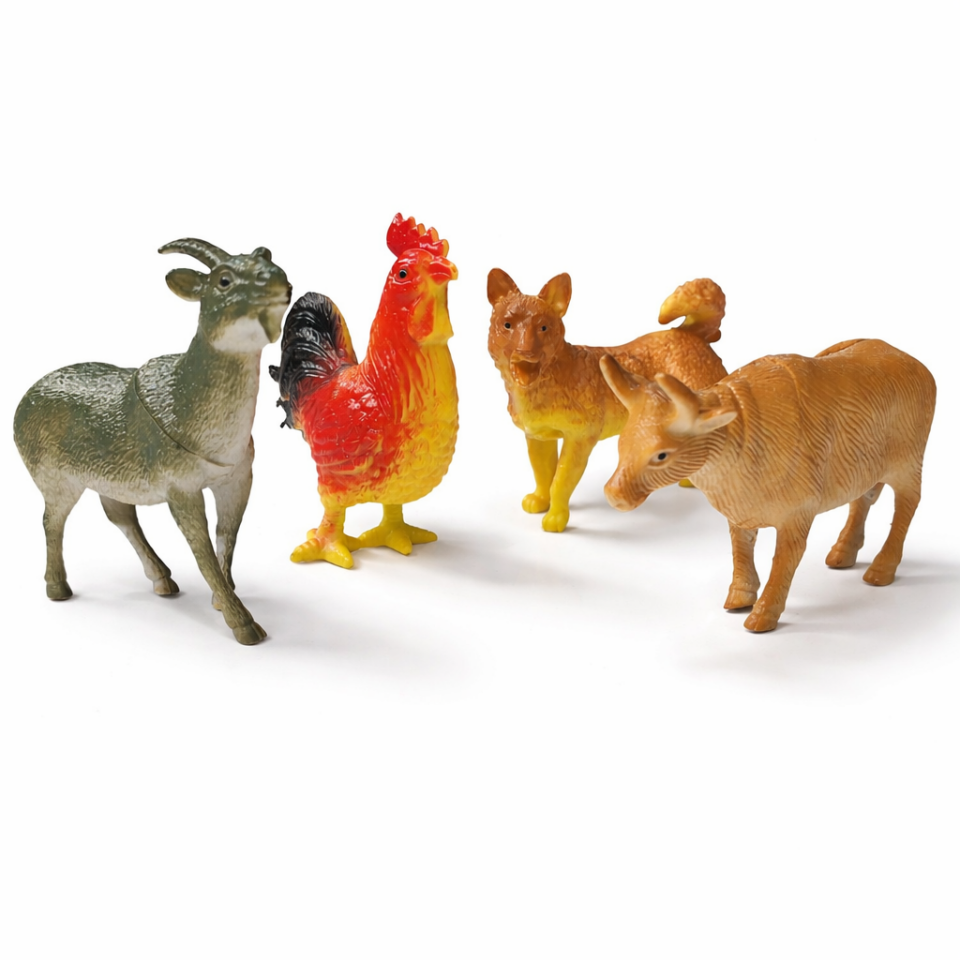 Çiftlik Hayvanları Figür Seti (Keçi, Horoz, Köpek, İnek) 4’lü