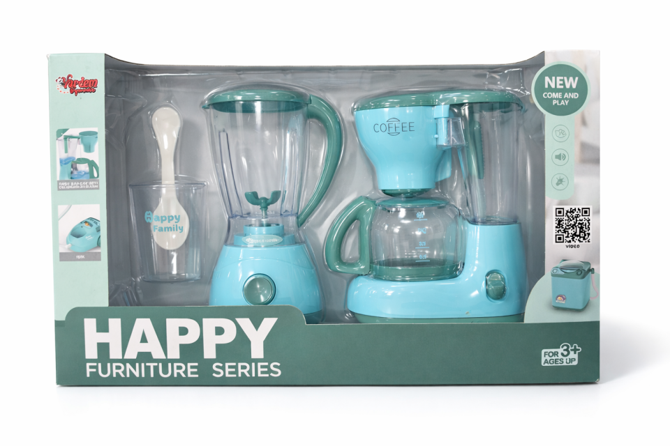 Happy Furniture Series – Oyuncak Mutfak Seti (3 Parça) - Kahve Makinesi - Blender - Ölçü Kabı