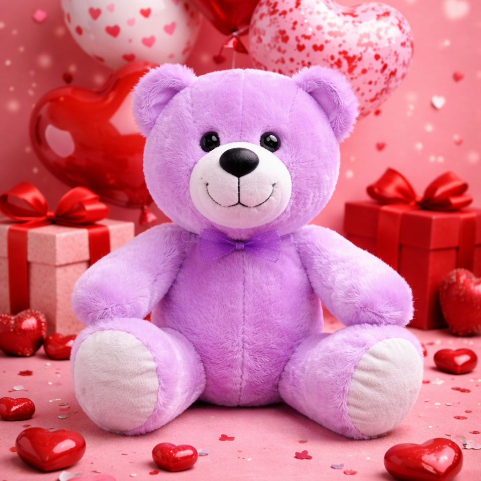 Mor Peluş Ayıcık – Sevgiliye Özel Kaliteli Peluş Oyuncak Ayı - 35CM - Sevgililer Günü Hediyesi 35CM